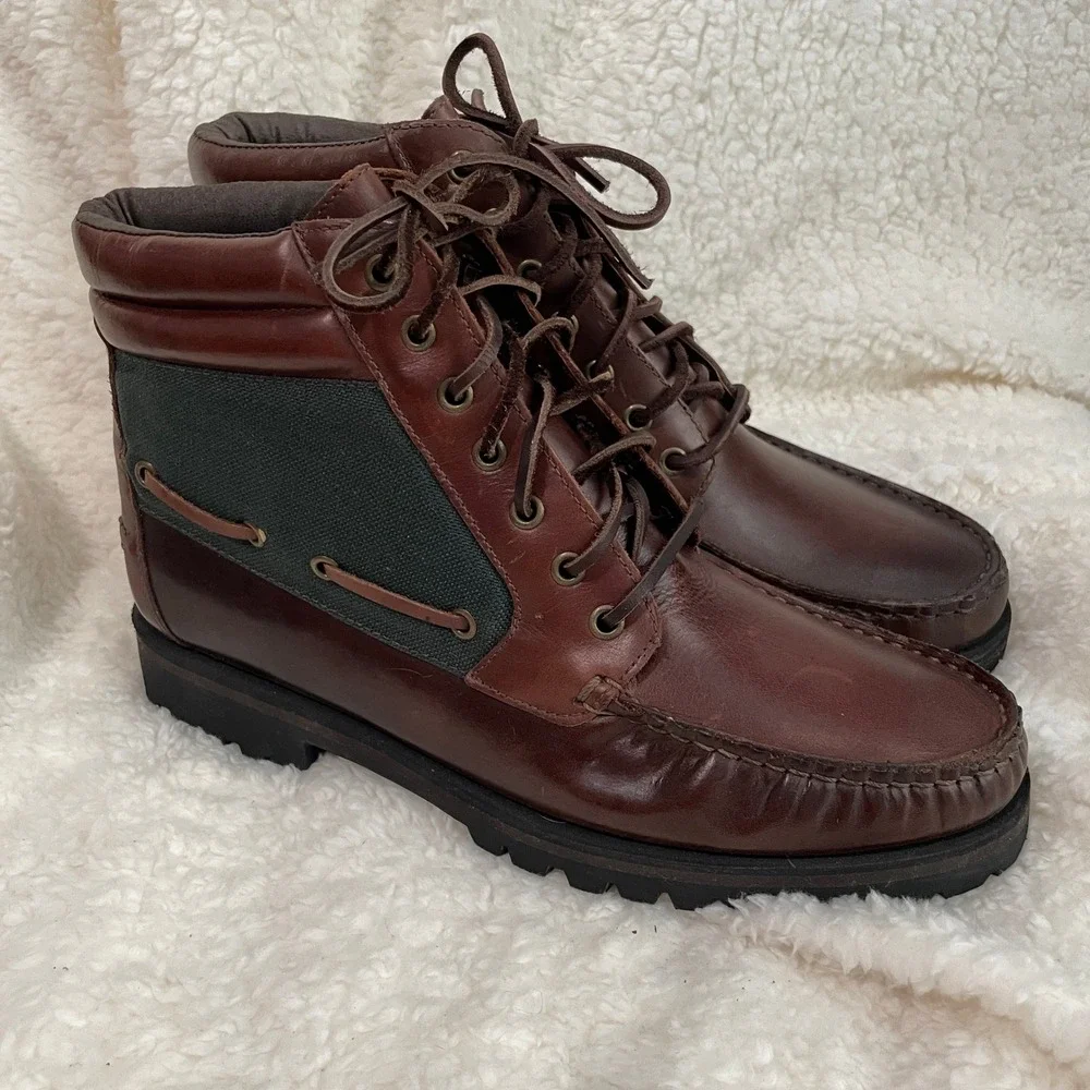 Quoddy Vintage Men's Leather Moc Toe Lace-Up Boots Made in USA Unworn w/ Box